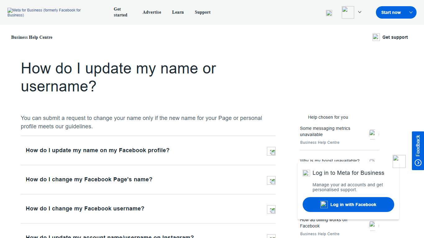 How do I update my name or username? Meta Business Help Centre